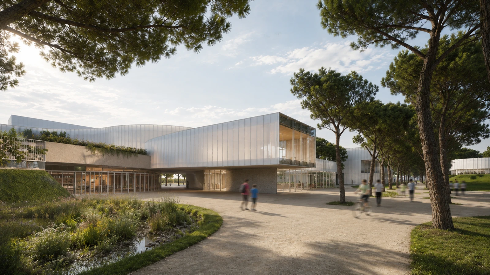 l'ingresso della scuola secondaria dal viale alberato